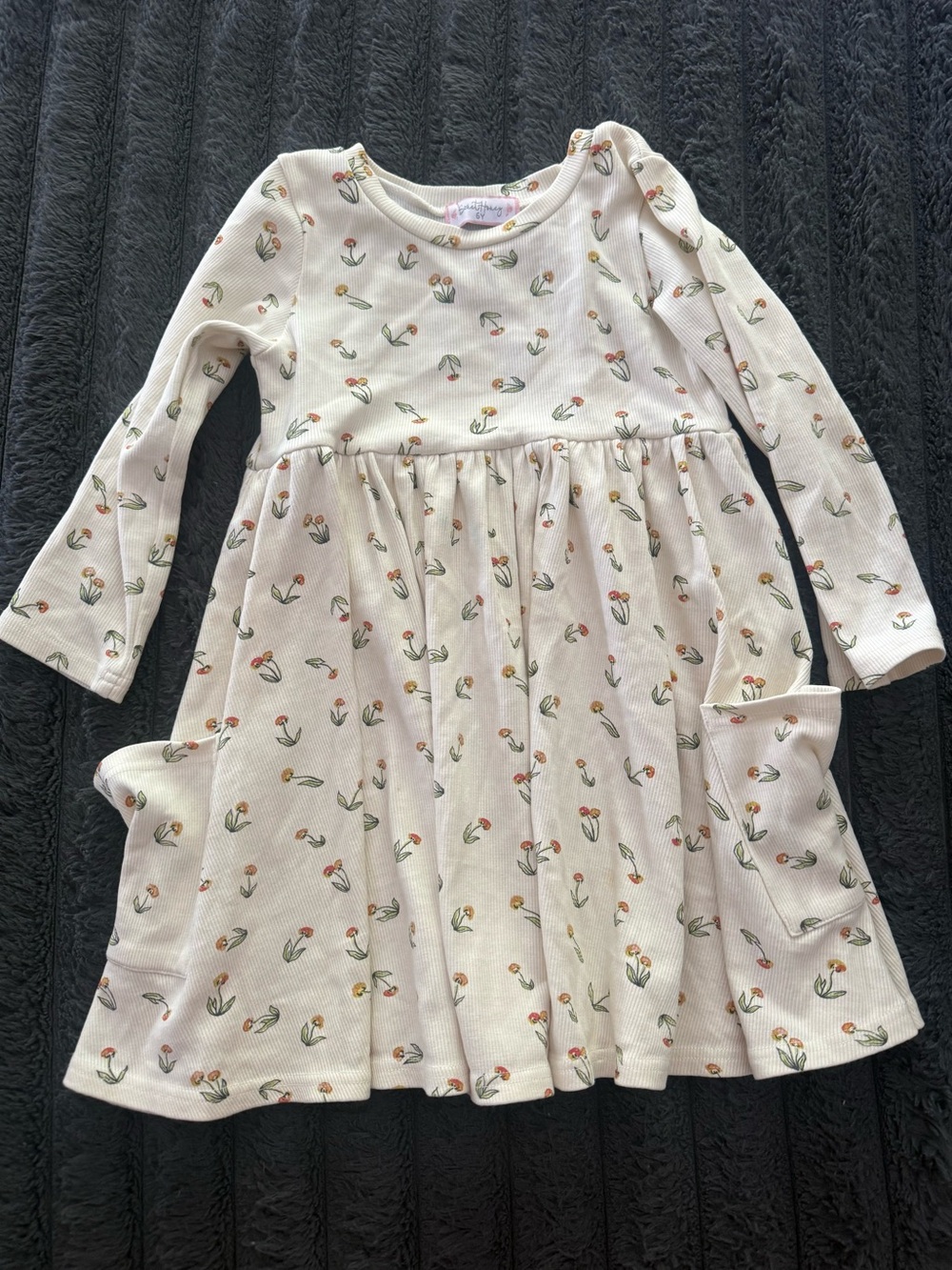 SweetHoney Cream Floral Long Sleeve Pocket Dress
